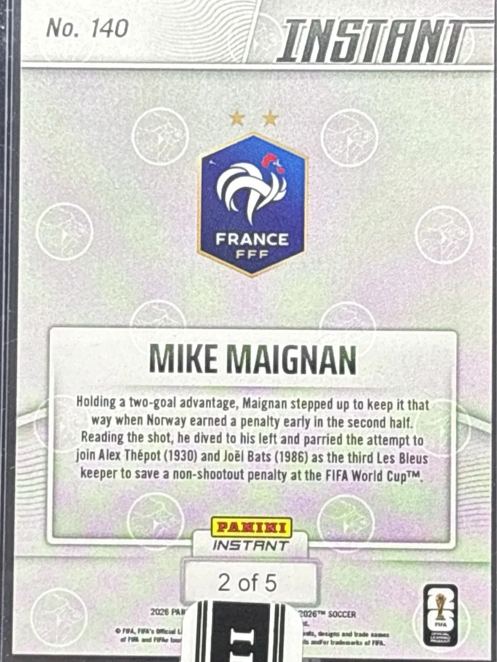 Panini Instant Mike Maignan France Soccer Card - LE 2/5